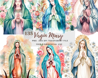 Virgin Mary Clipart,Bundle 135 High Quality PNG,Watercolor Clip art JPG,Digital Download,Card Making,Mixed Media,Digital Paper Craft| 67