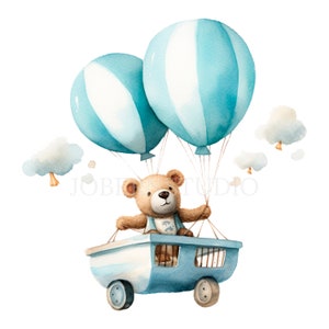 Aviator Teddy Bear Clipart, Bundle 15 PNG di alta qualità, Clipart acquerello JPG, Download digitale, Creazione di carte, Supporti misti, Creazioni di carta digitale/12