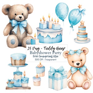Teddy Bear Aquarelle Clipart PNG,15 JPG de haute qualité, Téléchargement numérique, Fabrication de cartes, Licence commerciale, Digital Paper Craft| 2