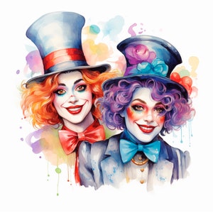 Payasos Clipart PNG, Paquete 10 de alta calidad, Mujer de circo de acuarela, Descarga digital, Fabricación de tarjetas, Artesanía de papel digital, Pegatinas imprimibles / 214