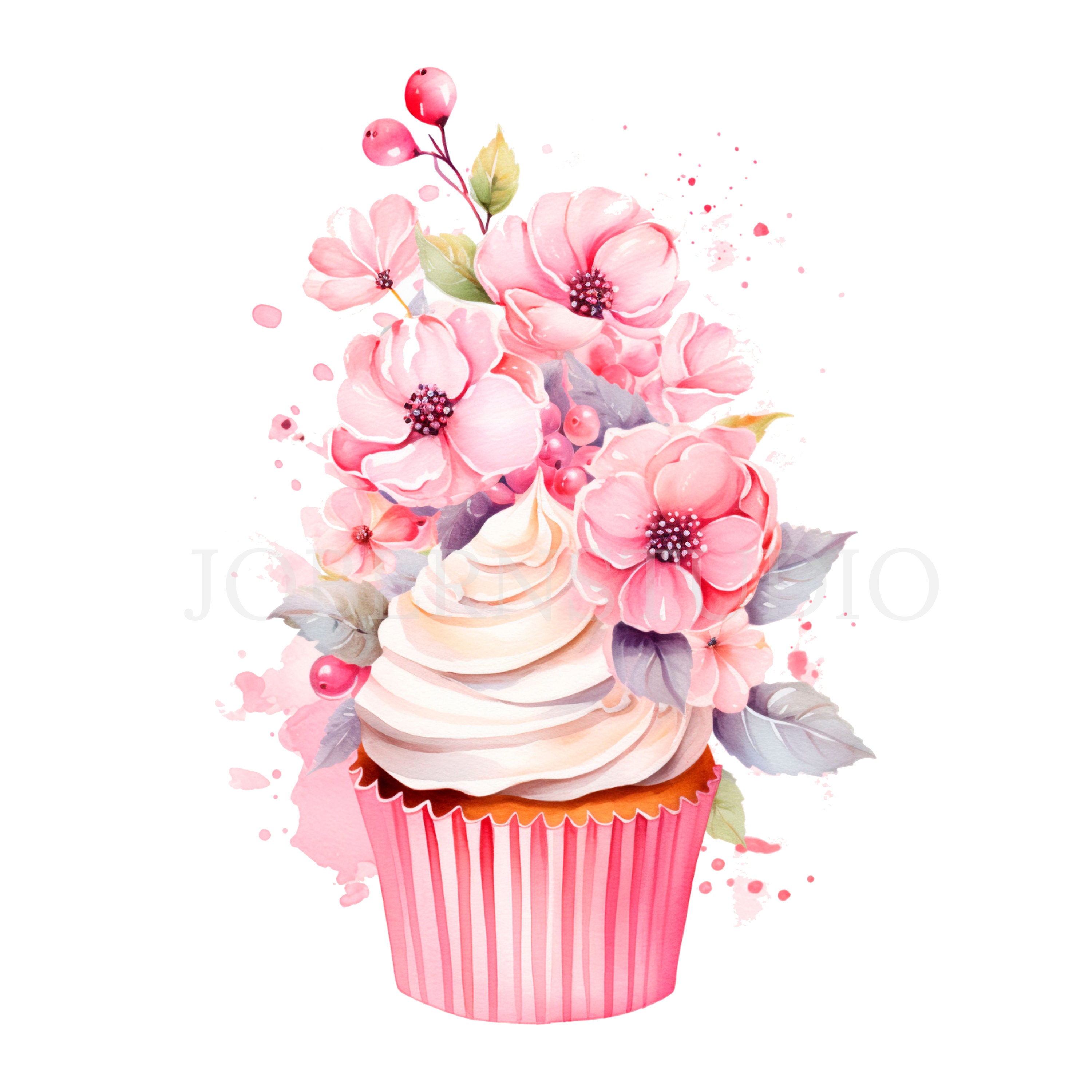 Flower Cupcake Clipart,bundle 15 High Quality Png,printable Stickers ...