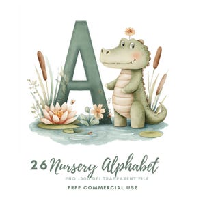 Nursery Alphabet Letter Clipart Bundle 26 High Quality PNG, Watercolor LetterAnimal,Printable Stickers Goodnotes, Digital Download| 834