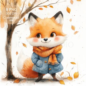 Clipart renard aquarelle, lot de 8 PNG haute qualité, automne automne renard, renard hiver, autocollants imprimables Goodnotes, téléchargement numérique | 557