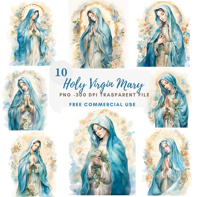 Virgin Mary Clipart,bundle 10 High Quality Png,watercolor Vintage Holy ...