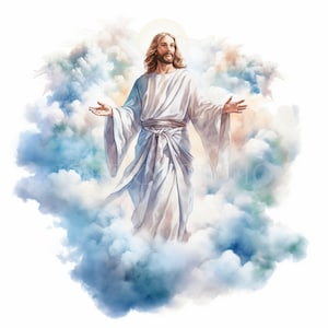 Pacchetto di clipart di Gesù Cristo 15 PNG di alta qualità, Gesù acquerello su nuvola, adesivi stampabili, download digitale, creazione di cartoline, supporti misti/ 272