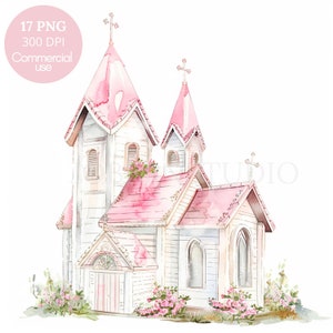 Pink Church Clipart PNG, Bundle 17 alta qualità, Preghiera rosa acquerello, Download digitale, Creazione di cartoline, Carta digitale, Adesivi stampabili/ 392
