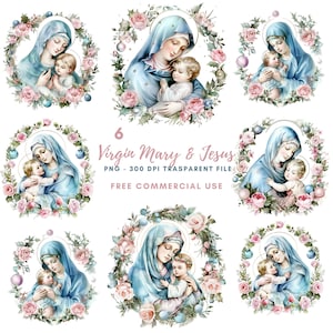 Clipart Vergine Maria, bundle 6 PNG di alta qualità, Natale Maria e Gesù, adesivi stampabili Goodnotes, download digitale, carta digitale/501