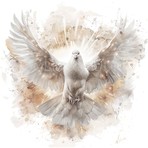 Pacchetto di clipart dello Spirito Santo 10 PNG di alta qualità, Colomba dell'acquerello di Pentecoste, Adesivo stampabile, Download digitale, Creazione di cartoline, Supporti misti/ 425