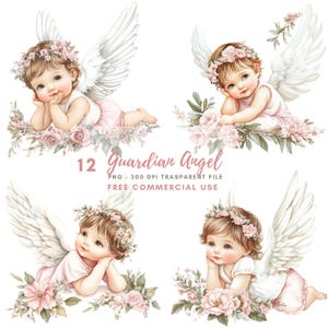 Pacchetto PNG Clipart Angelo Custode 12 PNG di Alta Qualità, Angelo Carino Acquerello Rosa, Adesivi Stampabili Goodnotes, Download Digitale/ 686