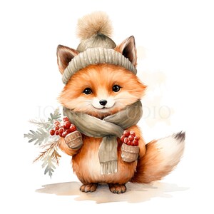 Clipart renard de Noël PNG, lot de 15 JPG haute qualité, téléchargement numérique, fabrication de cartes, techniques mixtes, créations numériques en papier | 34