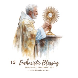 Priester im eucharistischen Segen Clipart PNG, Bündel 15 hohe Qualität, Aquarell eucharistische Monstranz, bedruckbare Aufkleber Goodnotes | 802