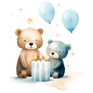 Teddy Bear Party Watercolor Clipart PNG,Bundle 15 High Quality JPGs,Digital Download,Card Making,Mixed Media, Digital Paper Craft| 59