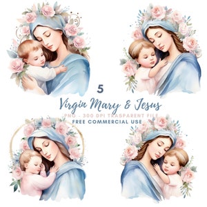 Clipart della Vergine Maria, Pacchetto 5 PNG di alta qualità, Natale Maria e Gesù, Adesivi stampabili Goodnotes, Download digitale, Carta digitale/ 503