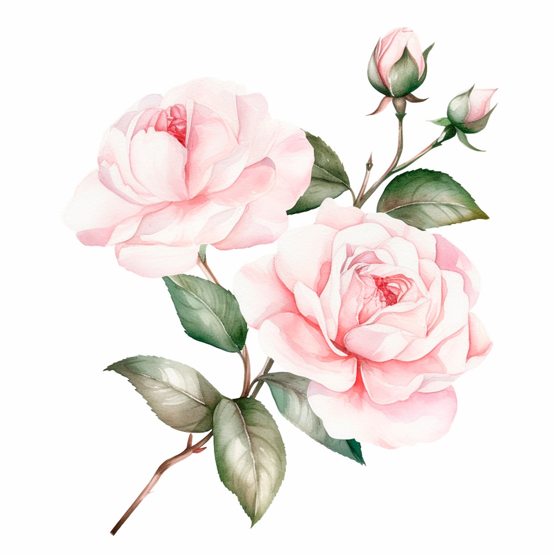 Pink Rose Branch Clipart Bundle 15 High Quality PNG, Watercolor Rose ...
