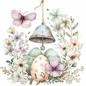 Pacchetto PNG Clipart di Easter Bell 16 Alta qualità, Uovo di Pasqua Acquerello, Download digitale, Creazione di cartoline, Supporti misti, Mestiere di carta digitale / 256