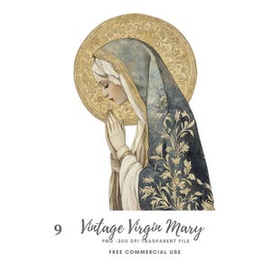 Pacchetto di 9 clipart della Vergine Maria PNG di alta qualità / Acquerello vintage della Santa Maria / Adesivi stampabili Goodnotes / Download digitale / 793