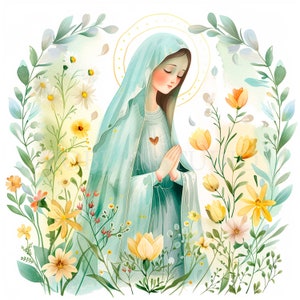 Clipart sacré-coeur immaculé, lot de 15 haute qualité, aquarelle Sainte-Marie, téléchargement numérique, fabrication de cartes, techniques mixtes, créations manuelles en papier numérique | 248