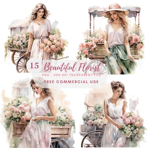 Fiorista donna Clipart PNG, bundle 15 PNG di alta qualità, download digitale, creazione di biglietti, creazione di carta digitale, adesivi stampabili/ 413