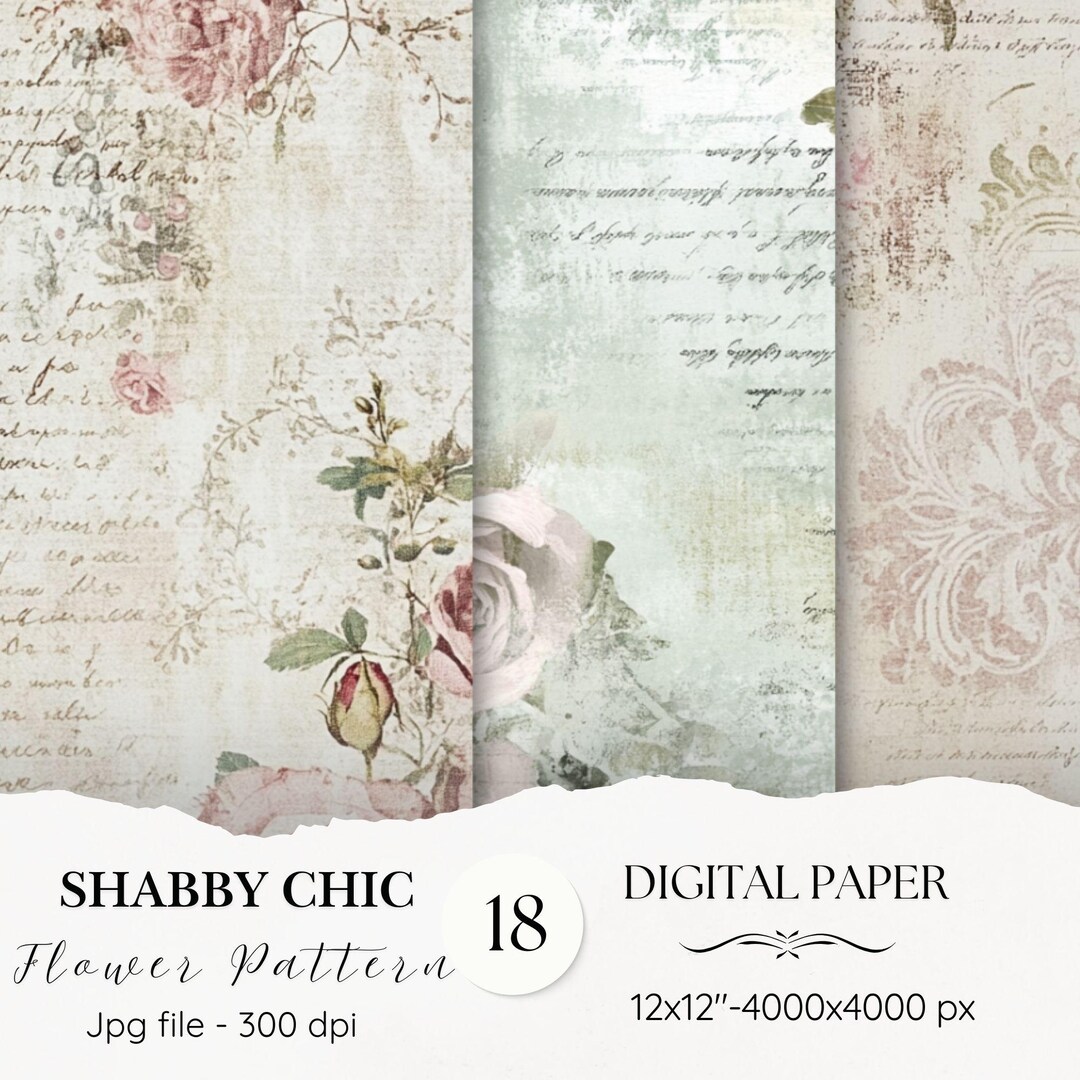 Shabby Chic Digital Paper Pack- 18 Vintage Scrapbook Junk Journal ...