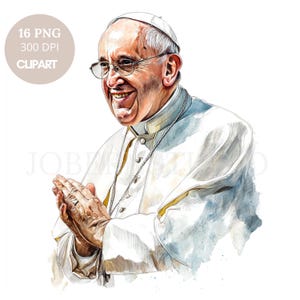 Pacote de Cliparts do Papa Francisco com 16 PNG de Alta Qualidade, Aquarela do Santo Padre Papa Francisco | Adesivos para Imprimir Goodnotes, Download Digital | 795
