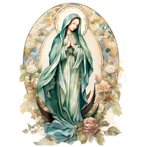 Nostra Signora di Guadalupe, Clipart ad acquerello PNG 15 Alta qualità, Acquerello, Download digitale, Creazione di cartoline, Supporti misti, Creazioni con carta digitale/251