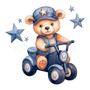 Blue Teddy Bear Nursery Clipart PNG,35 JPG de haute qualité, téléchargement numérique aquarelle, fabrication de cartes, artisanat en papier numérique| 75
