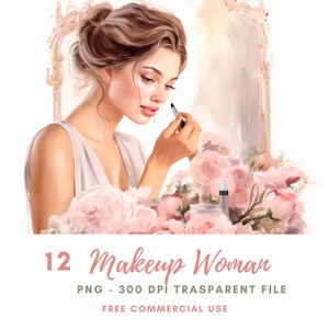 Maquillaje Mujer Clipart PNG Paquete 12 Alta Calidad, Acuarela Spa Day Girl, Descarga Digital, Fabricación de Tarjetas, Artesanía de Papel Digital / 462