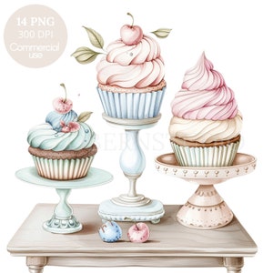Clipart per cupcake con supporto, confezione da 14 PNG di alta qualità, capcake ad acquerello, adesivo stampabile, download digitale, creazione di cartoline, carta digitale/453