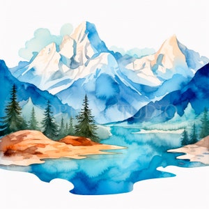 Paesaggio di montagna Clipart PNG, Bundle 10 alta qualità, Montagna dell'acquerello, Download digitale, Creazione di carte, Supporti misti, Mestiere di carta digitale /250