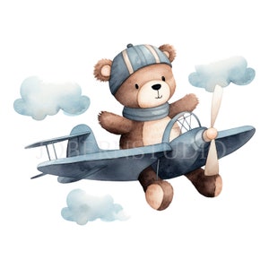 Teddy Bear Aviator Clipart PNG Bundle 15 JPG di alta qualità, Download digitale, Adesivi, Creazione di cartoline, Supporti misti, Creazioni di carta digitale/43