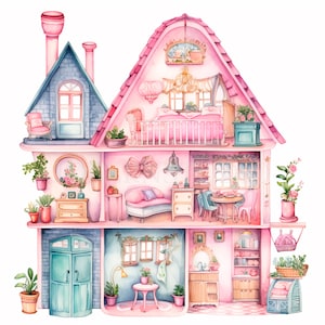 Pink DollHouse Clipart PNG, Pakiet 15 Wysokiej Jakości, Dom Zabawek, Pobieranie Cyfrowe, Tworzenie Kartek, Media Mieszane, Naklejki Do Wydruku| 307