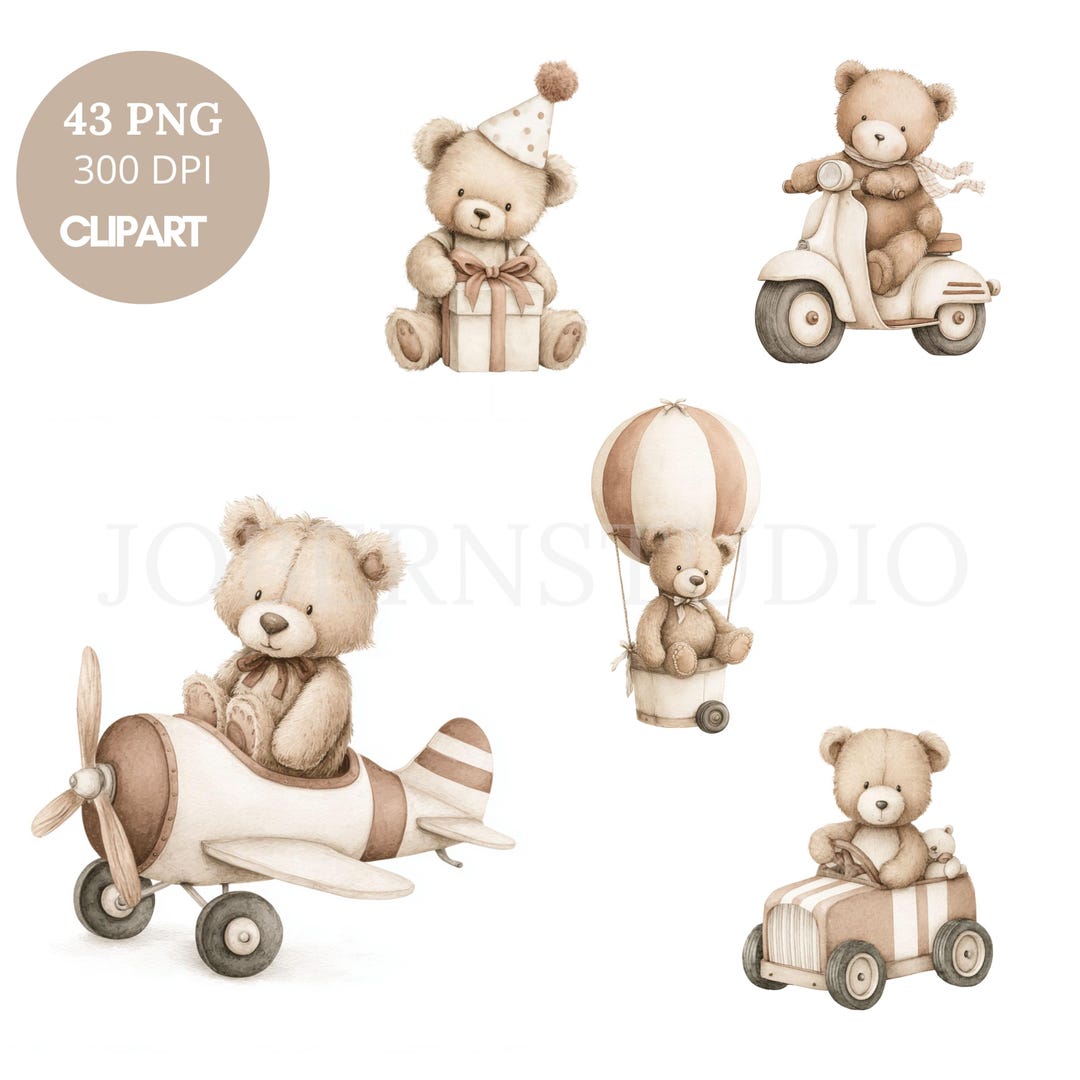 Beige Teddy Bear Nursery Clipart , Bundle 43 Png,watercolor Newborn ...