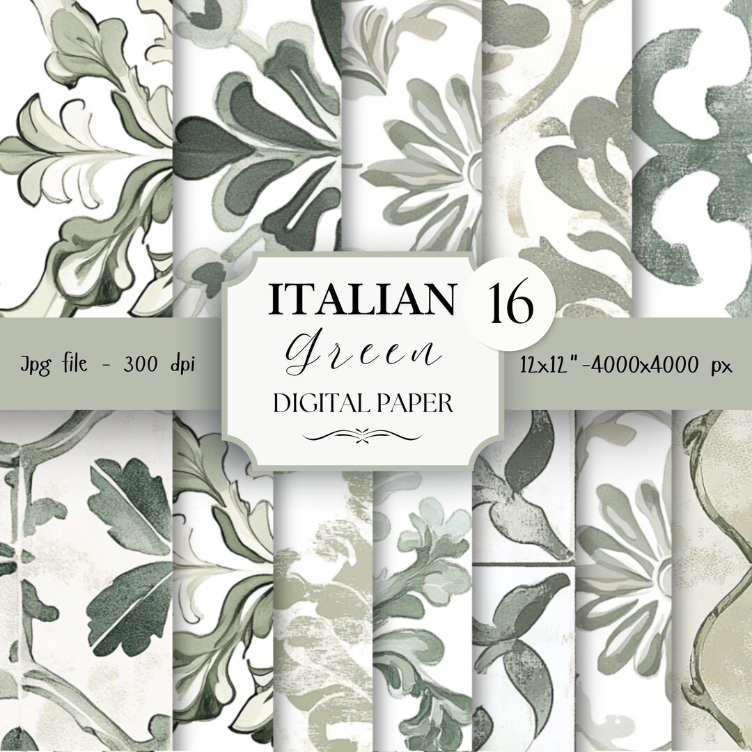 Italian Blue Pattern Digital Paper Pack -16 Scrapbook Junk Journal ...