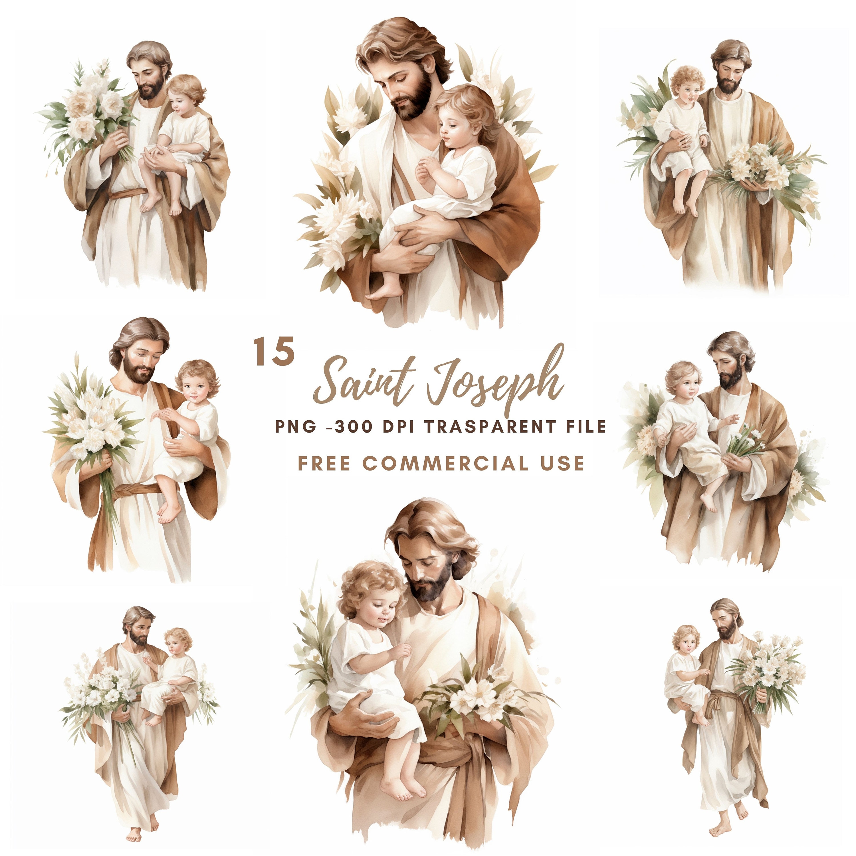 Saint Joseph Clipart Bundle 15 High Quality PNG, Saint Joseph With