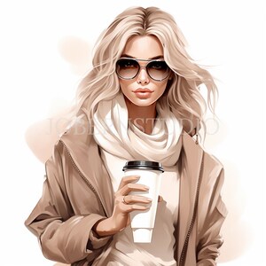 Frau Clipart PNG, Bundle 15 High Quality, Aquarell Frau mit Kaffee, digitaler Download, Kartenherstellung, digitales Papierhandwerk, druckbarer Aufkleber|213