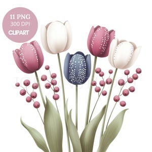 Tulips Bouquet Flower Clipart Bundle 11 High Quality PNG, Watercolor Floral Bouquet,Printable Stickers Goodnotes| Digital Download| 803