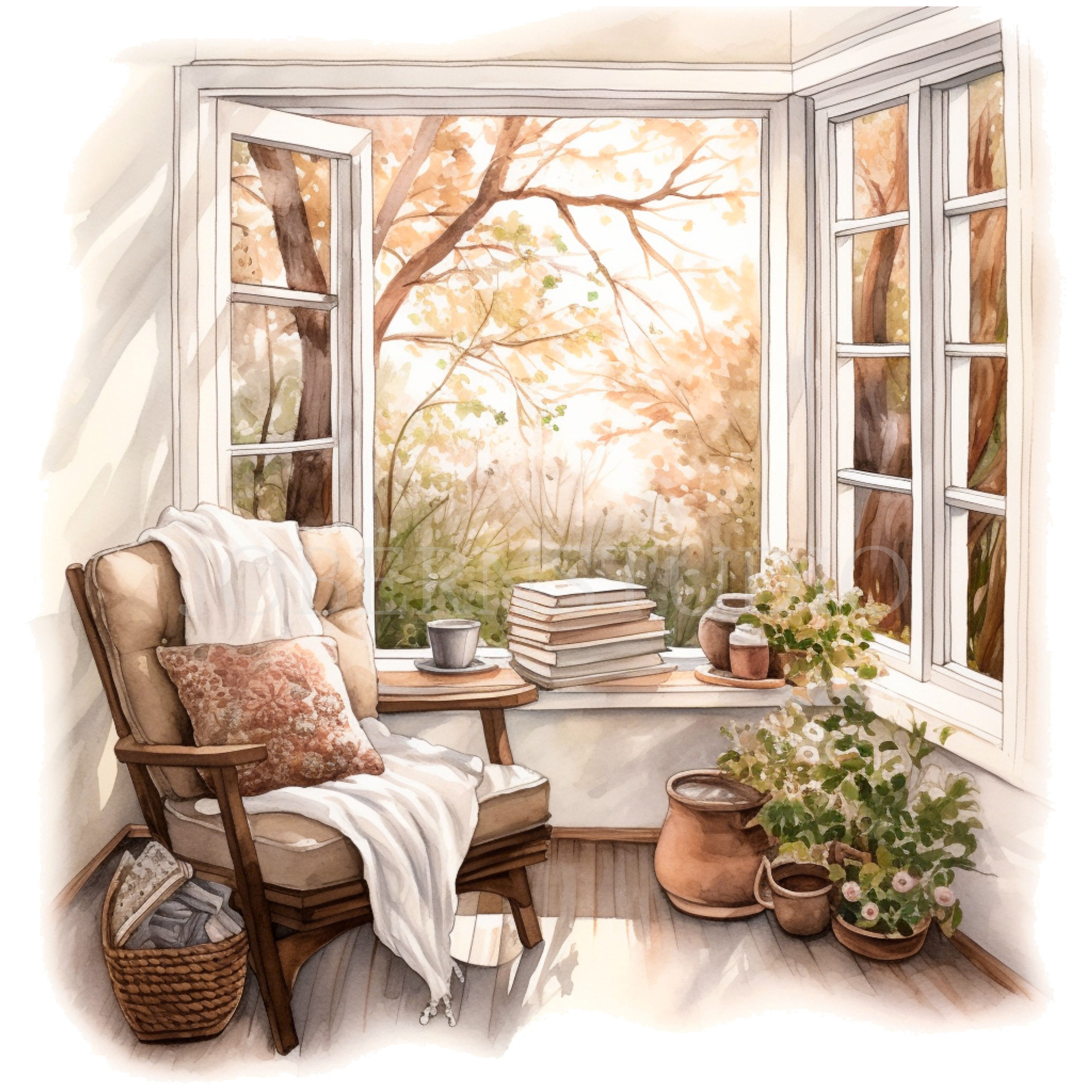 Nook Reading Book Clipart Bundle 15 High Quality Png,watercolor Home ...