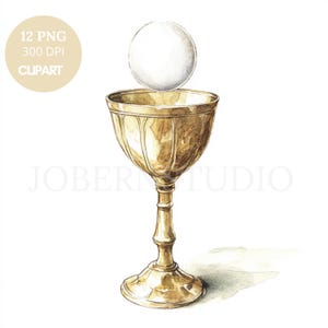 Primeira Comunhão Clipart PNG, Pacote 12 Alta Qualidade, Aquarela Jesus Eucaristia e Cálice, Adesivos Imprimíveis Goodnotes, Download Digital|781