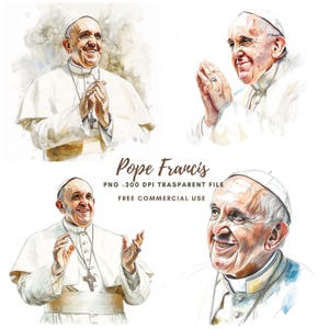 Pacote de Cliparts do Papa Francisco com 16 PNG de Alta Qualidade, Aquarela do Santo Padre Papa Francisco | Adesivos para Imprimir Goodnotes, Download Digital | 795