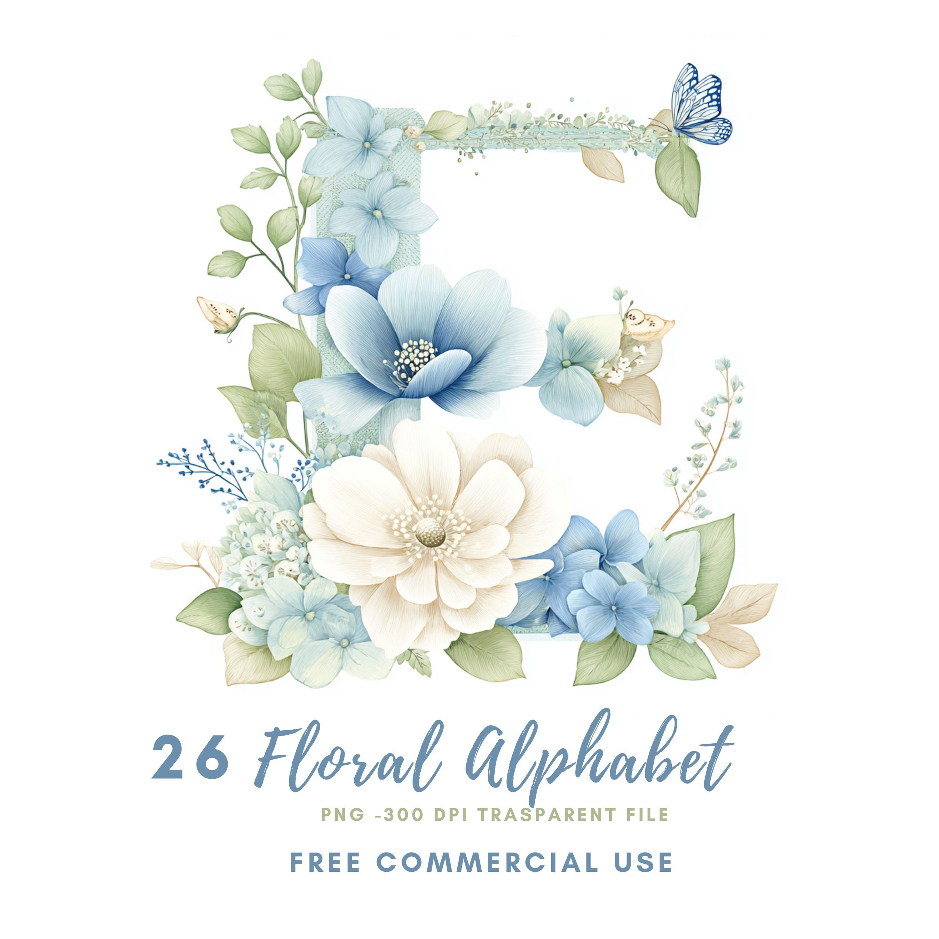Floral Alphabet Letter Clipart Bundle 26 High Quality PNG, Watercolor ...