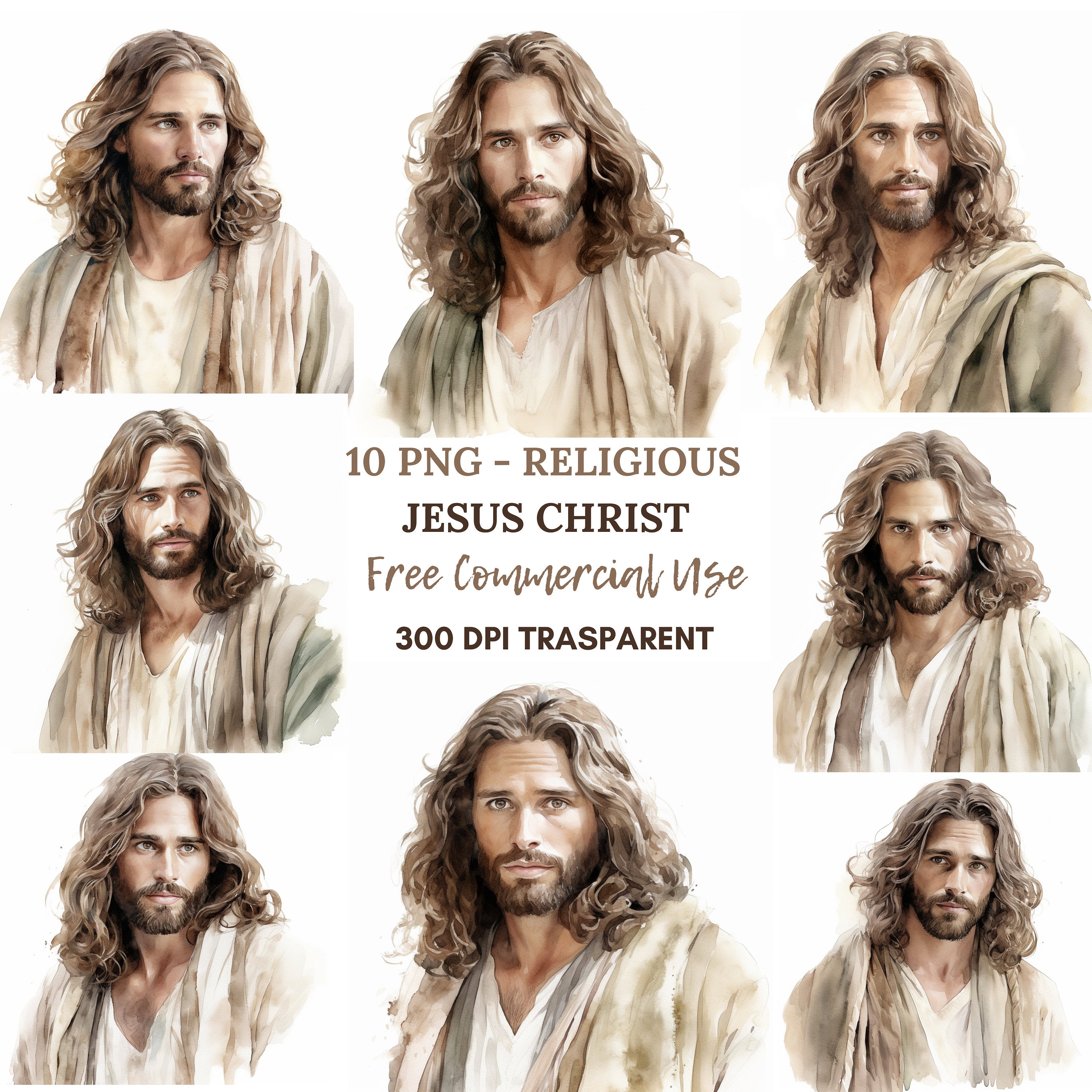 Jesus Christ Clipart Bundle 10 High Quality PNG, Watercolor Jesus ...
