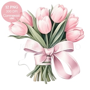 Pacchetto di clipart di fiori di bouquet di tulipani 12 PNG di alta qualità, bordo floreale dell'acquerello, download digitale, creazione di carte, artigianato in carta digitale/ 243