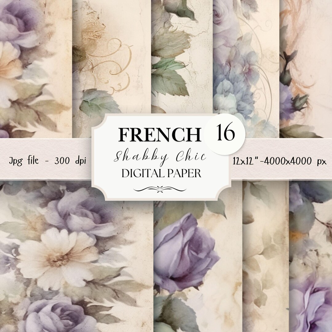 Shabby Chic Digital Paper Pack- 16 Vintage Scrapbook Junk Journal ...