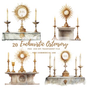 Eucharistische Ostensory Clipart PNG, Bundle 20 hohe Qualität, Aquarell Gold Eucharistische Monstranz JHS, printable Aufkleber Goodnotes | 808