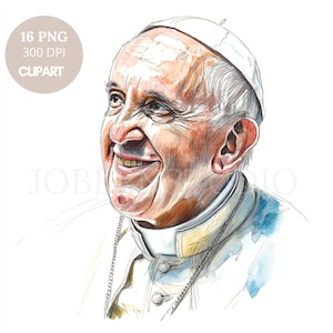 Pacote de Cliparts do Papa Francisco com 16 PNG de Alta Qualidade, Aquarela do Santo Padre Papa Francisco | Adesivos para Imprimir Goodnotes, Download Digital | 795