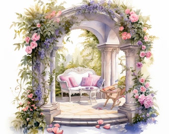 Jardin secret Clipart PNG, lot de 15 haute qualité, fleur de jardin paysager, téléchargement numérique, fabrication de cartes, techniques mixtes, créations numériques en papier | 354