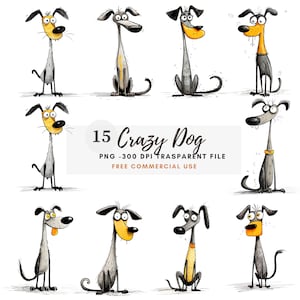 Crazy Dog Clipart PNG Bundle 15 JPG de alta calidad, café de perros gruñones divertidos, descarga digital, creación de tarjetas, medios mixtos, artesanía de papel digital / 104