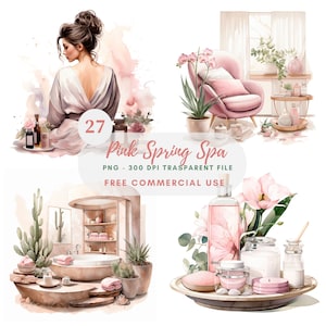 Pink Spring Spa Clipart PNG, Bundle 27 alta qualità, download digitale, creazione di cartoline, supporti misti, creazione di carta digitale, adesivi stampabili/ 379