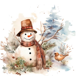 Bonhomme de neige de Noël Clipart PNG, Bundle 15 JPG de haute qualité, Téléchargement numérique, Fabrication de cartes, Médias mixtes, Artisanat en papier numérique, Autocollants imprimables| 42