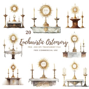 Eucharistische Ostensory Clipart PNG, Bundle 20 hohe Qualität, Aquarell Gold Eucharistische Monstranz JHS, printable Aufkleber Goodnotes | 808